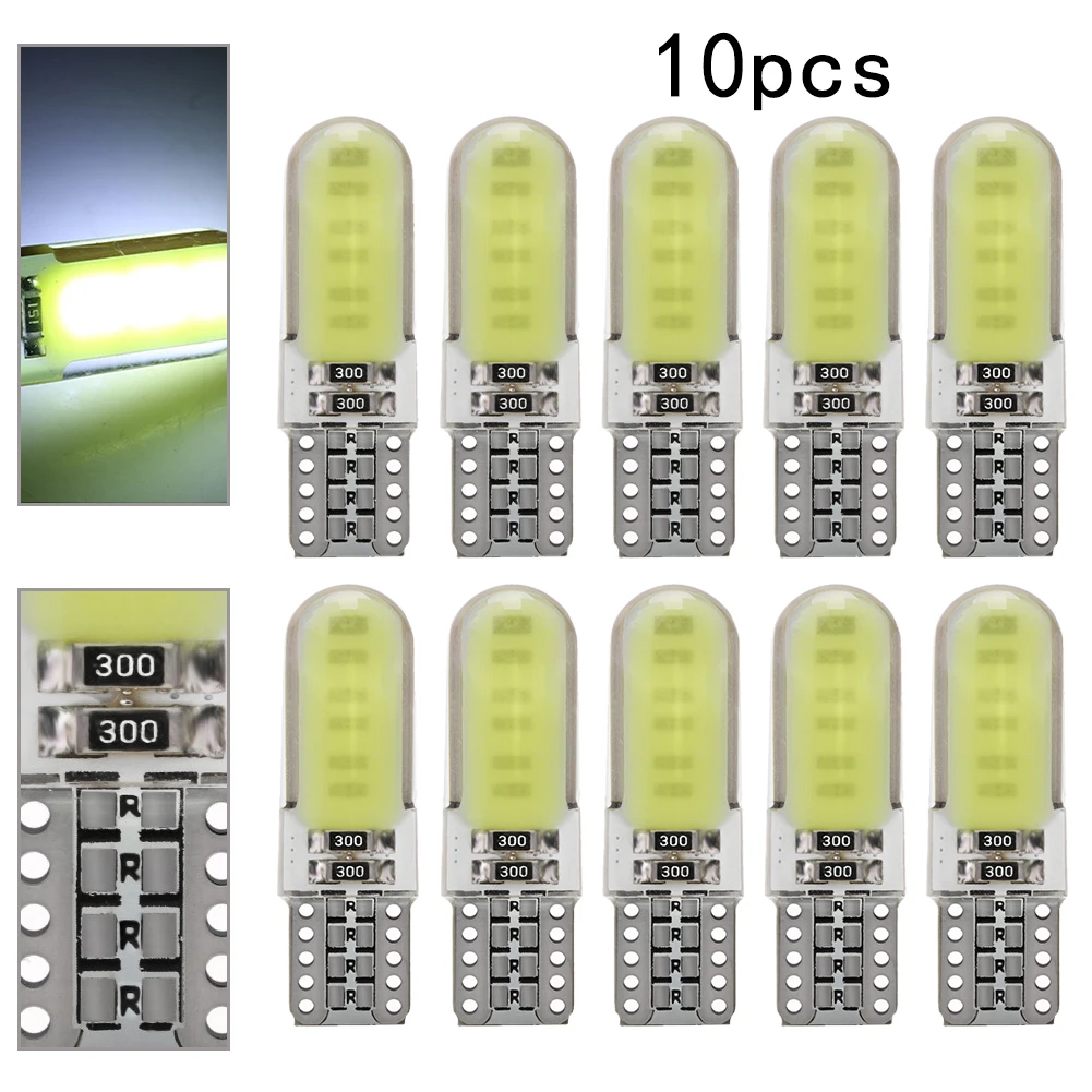 

10Pcs 12V 0.09A Car Led Light T10 COB Side Lights White Car Van Canbus Error Free Xenon Lamp W5W Plug 194 Wedge