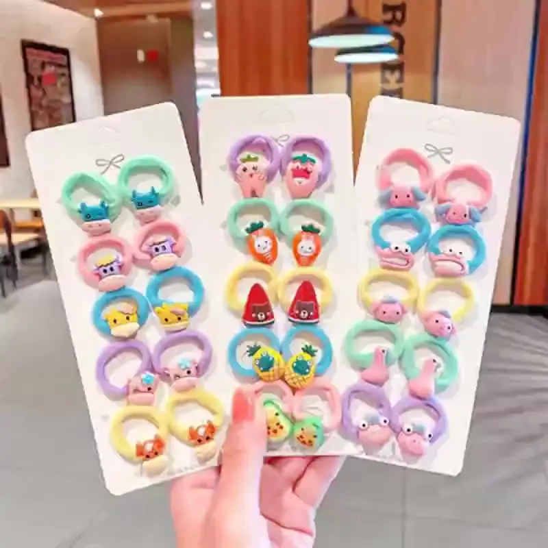 

10Piece Set of Cute Cartoon Rubber Band Does Not Hurt Hair Candy Color Towel Ring Head Rope Korean Fruit Animal Hair Accessories