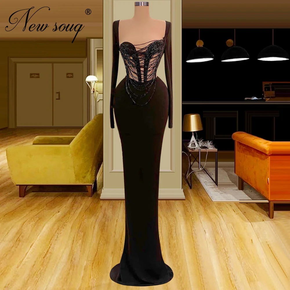 

Скромные черные длинные вечерние платья с юбкой-годе, сделанные на заказ Элегантные свадебные женские платья с бисером и кисточками