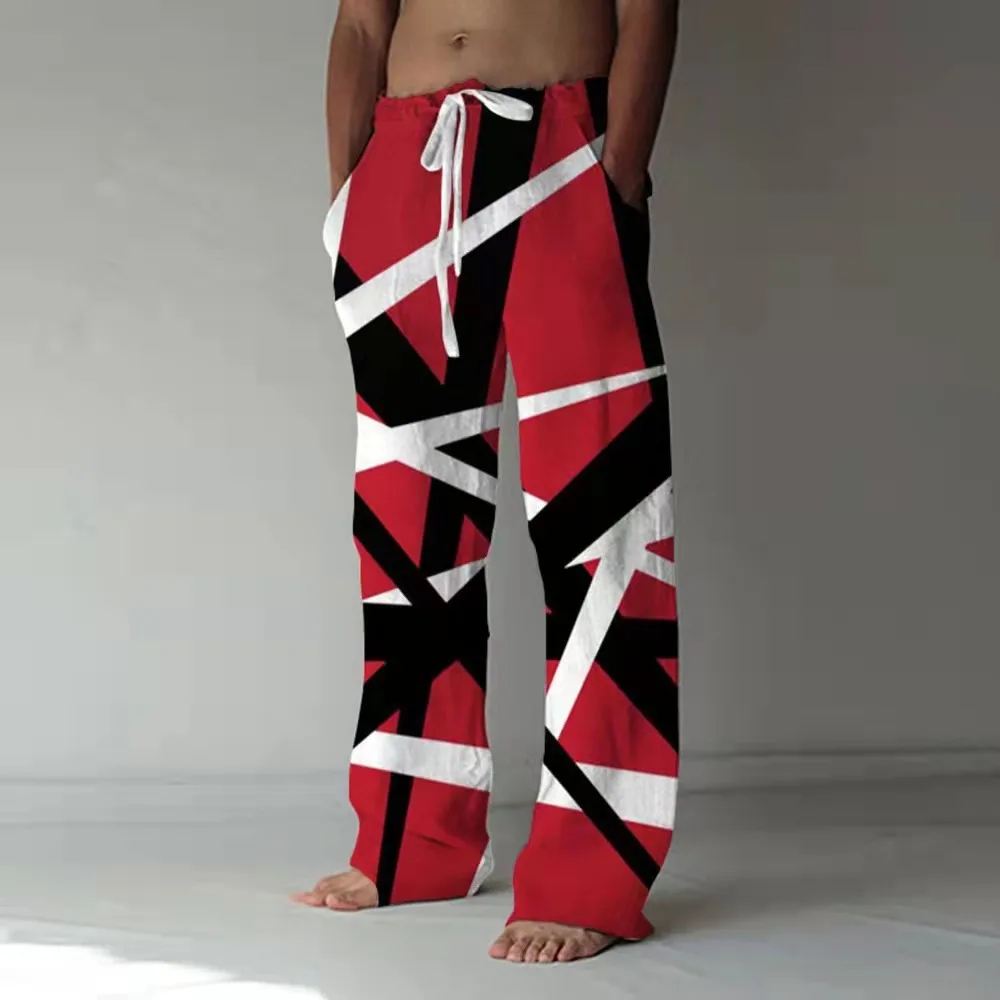 

Striped Straight Pants Mens Casual Pants Geometric Print Wide Leg Pants Jogging Pants Men Japanese Fashion Drawstring Sweatpants