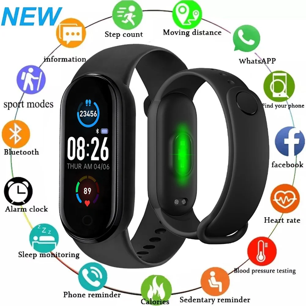 

Смарт-часы M5, спортивные цифровые наручные часы с пульсометром для мужчин и женщин, для Android