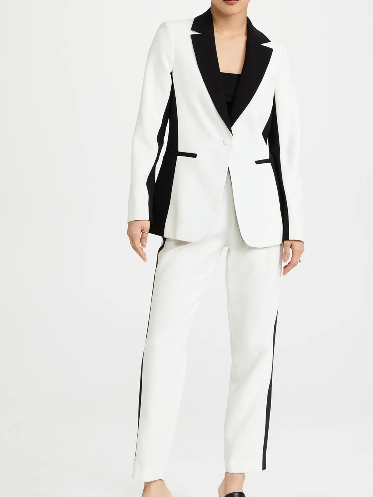 

KUMSVAG 2022 Summer Women Casual Pant Suits 2 piece Sets Spliced Slim Blazers Coats and Pants Female Fashion OL Two pieces Suit