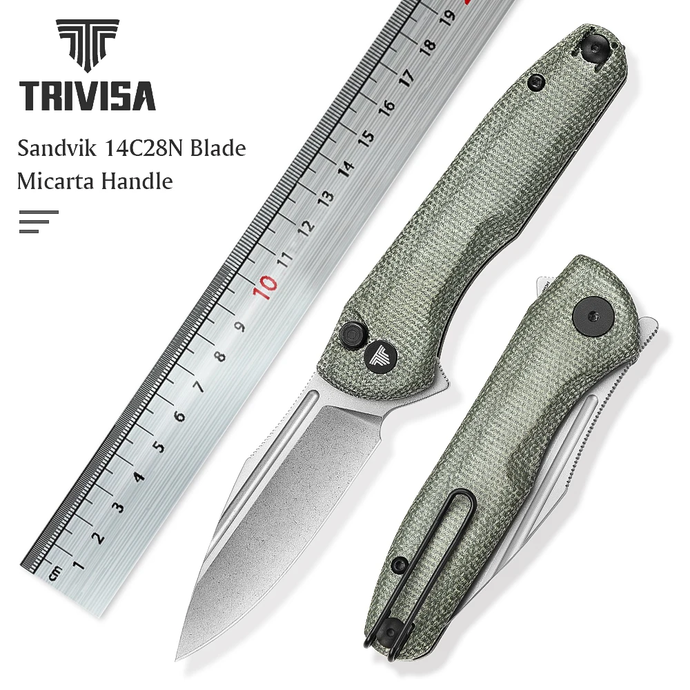 

TRIVISA Folding EDC Knife for men，Pocke Knives with Clip for Camping Tool，3.26" 14C28N Steel Front Flipper Blade Micarta Hanlde