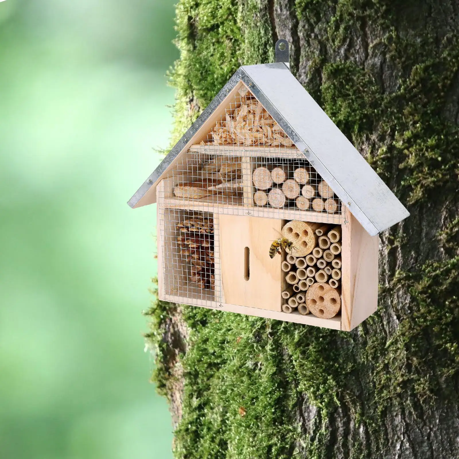 Wooden Bee House Garden Decor Breeding Hanging Habitat Butterfly Hotel Garden Nest Box for Outdoor Yard Garden Backyard Fence Wooden Bee House Garden Decor Breeding Hanging Habitat Butterfly Hotel Garden Nest Box for Outdoor Yard Garden Backyard Fence