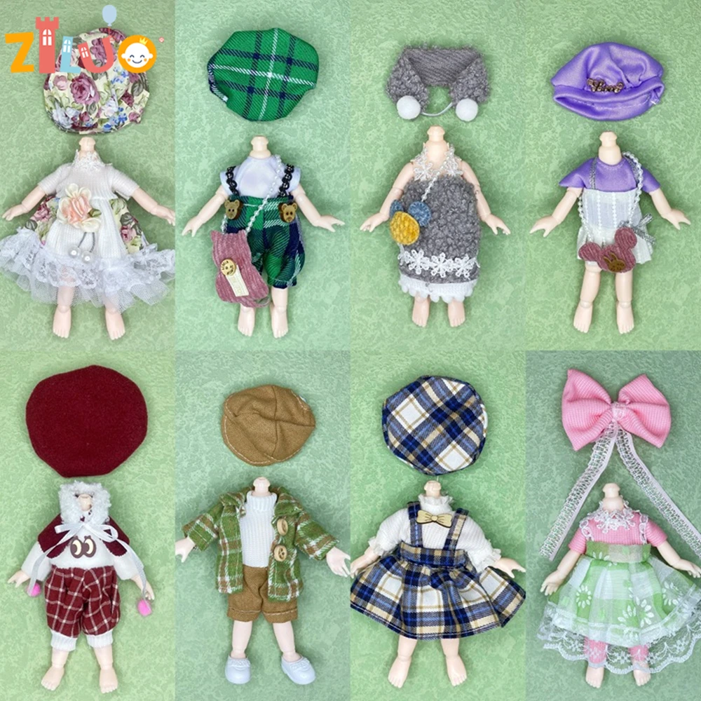 For 16cm Ob11 Bjd Doll Fashion Suit Doll Dressup Skirt 6 Inch Cute Clothes Uniform For Girls Doll Accessories