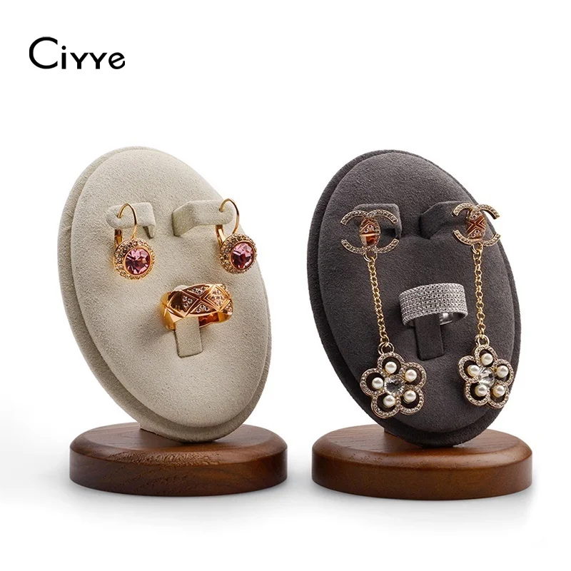 

Ciyye Multifunction Wooden Earrings Display Stand Microfiber Ring Organizer Holder Jewelry Display Prop for Women and Men