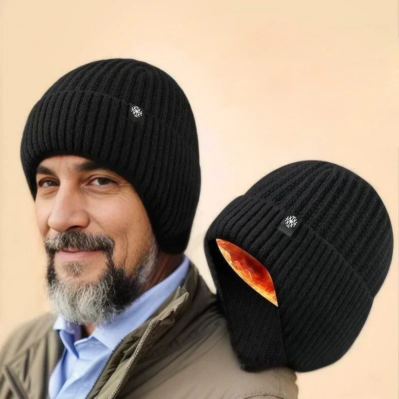 

Men's Winter Hat Knitted Hat Set For Middle-aged Elderly Father Plush Thick Ear Protection Wool Hat Casual Fashion Faux Fur Hats