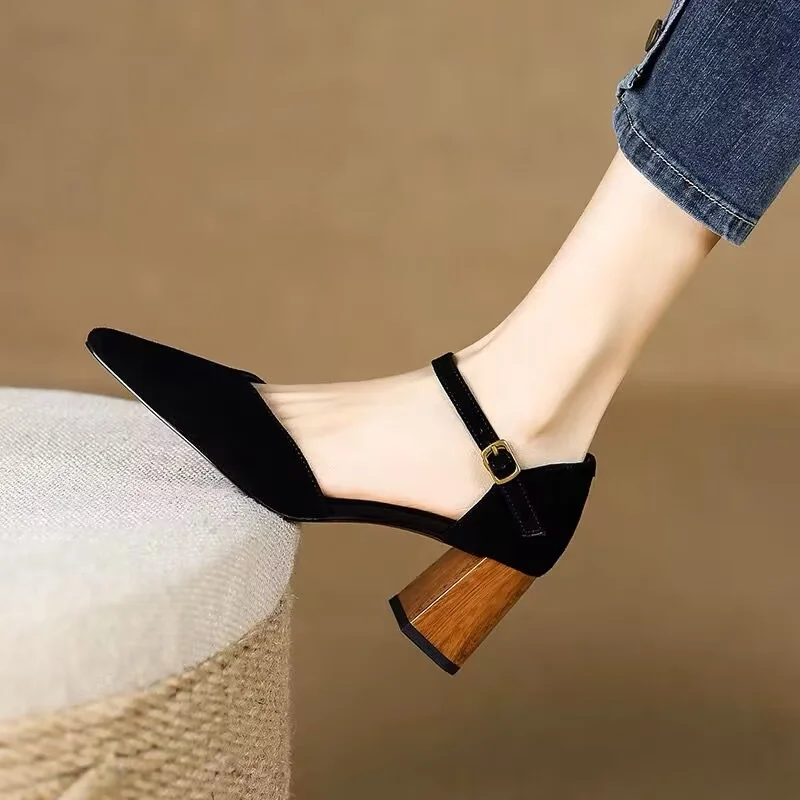 

Туфли-лодочки женские на высоком каблуке, пикантные классические туфли с пряжкой, черные, весна 2023