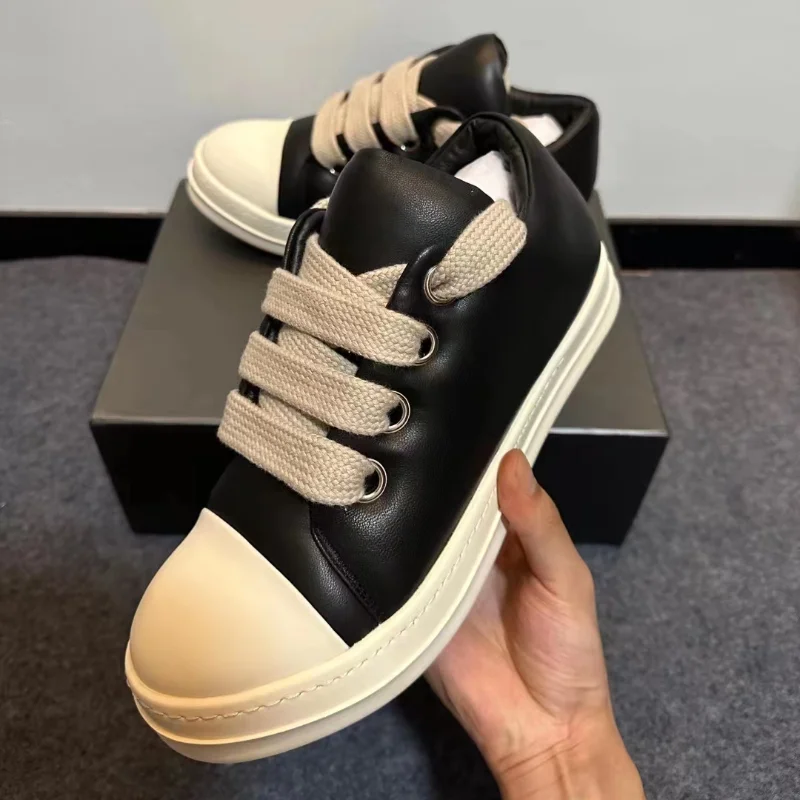 

23SS Rick Men Sneakers Women Casual Shoes Y2k Ro Owens Black Leather Bread Shoes 1:1 High Quality High Street