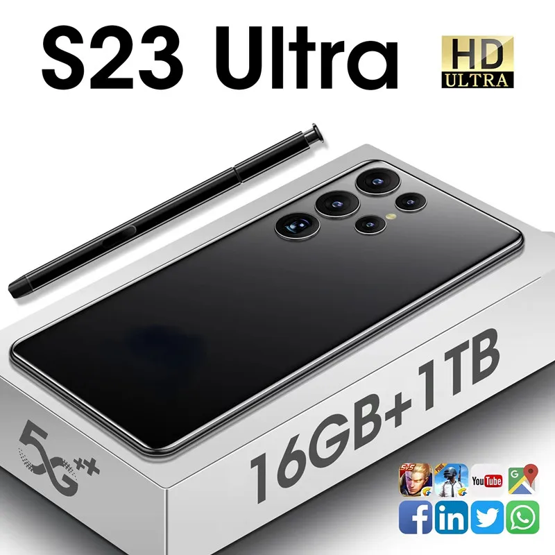 

New S23 Ultra 5G Smartphone Android 6.8" Sanpdragon 8 Gen 1 Cellphones Unlocked 6000mAh 16GB+1TB Global Version Mobile Phones