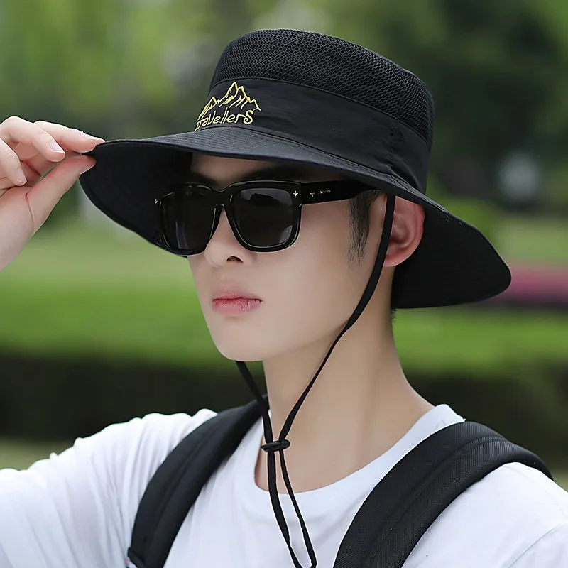 

Men's Sun Hat Summer Breathable Mesh Fisherman Hat Outdoor Hiking Fishing Hat Climbing Sunscreen Hat Wide Brim Beach Caps