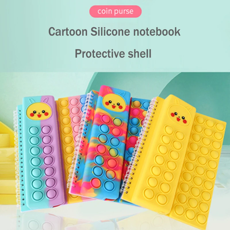 

Pop Notebooks Reliver Stress Bubbles Notebook Cartoon Unicorn A5 Pokmon Silicone Handbook Student Writing Book Protective shell