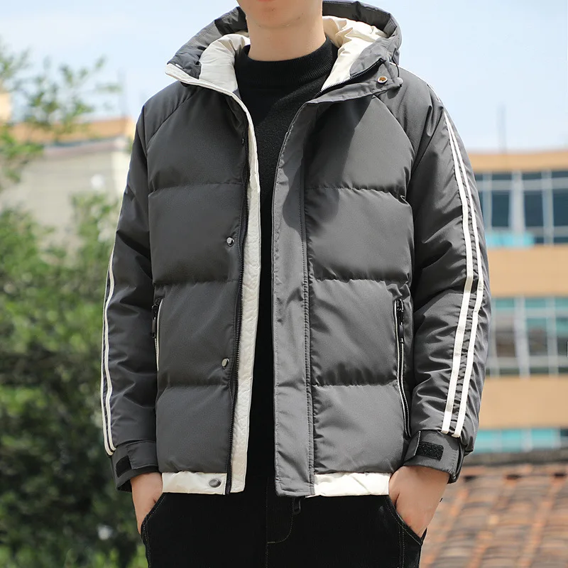 New fashion men's and women's same two bars thickened explosion couple trend loose hooded coat down cotton suit men  jacket