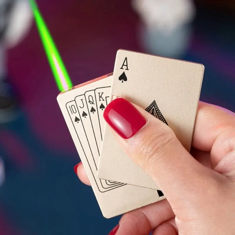 

Creative Poker Inflatable Outdoor Metal Lighter Portable Windproof Green Flame Cigar Turbo Lighters Personalized Trendy Gadgets