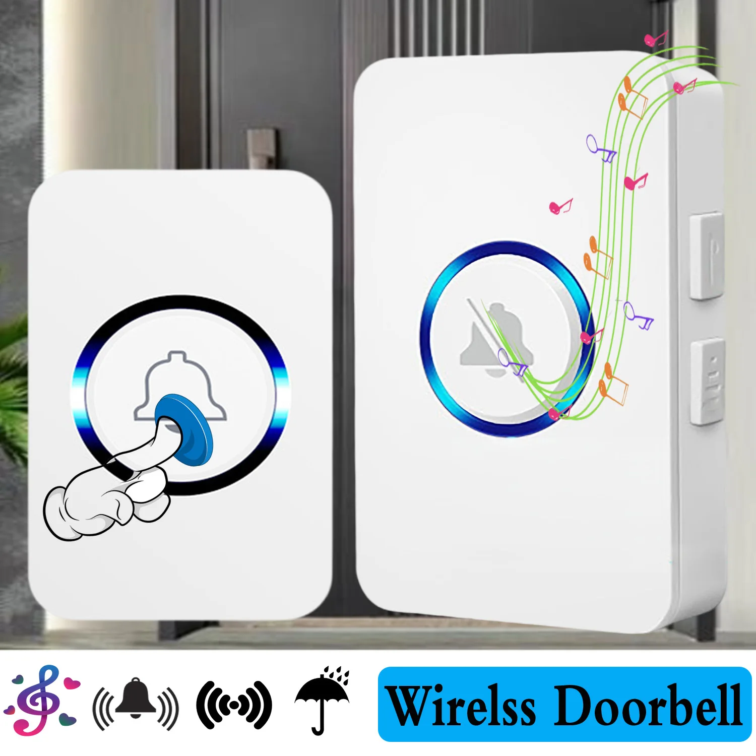 

Smart Wireless Doorbell Home Outdoor Prompter 50-150M Transmission Distance Waterproof with Music Chime Door Bell