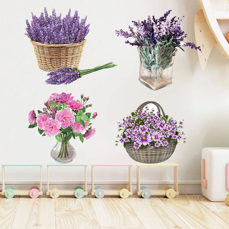 

T408# Leisurely Pastoral Style Flower Bouquet Family Wall Sticker Bathroom Toilet Decor Living Room Cabinet Refrigerator Decals