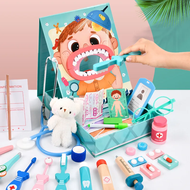 

Wooden Pretend Play Oral Dentistry Toys For Child Doctor Nurse Simulation Dentist Set Kids Medical Education Gift Role Playing