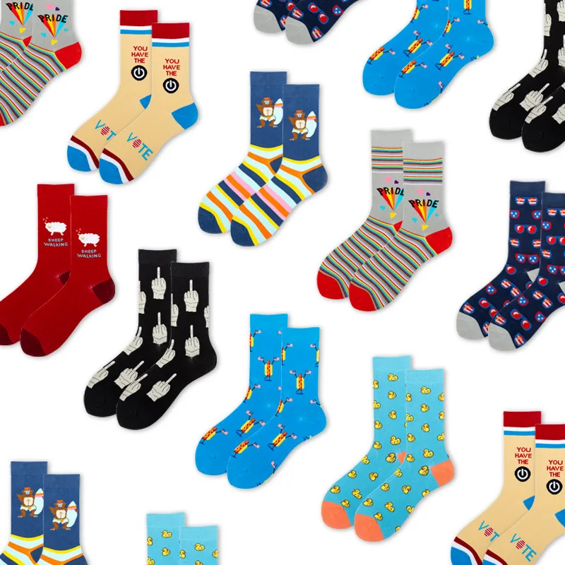 

INS счастливые носки, международная торговля Amazon, хлопковые носки с перекрестной границей, среднего размера, мужские и женские модные повседневные цветные модные носки