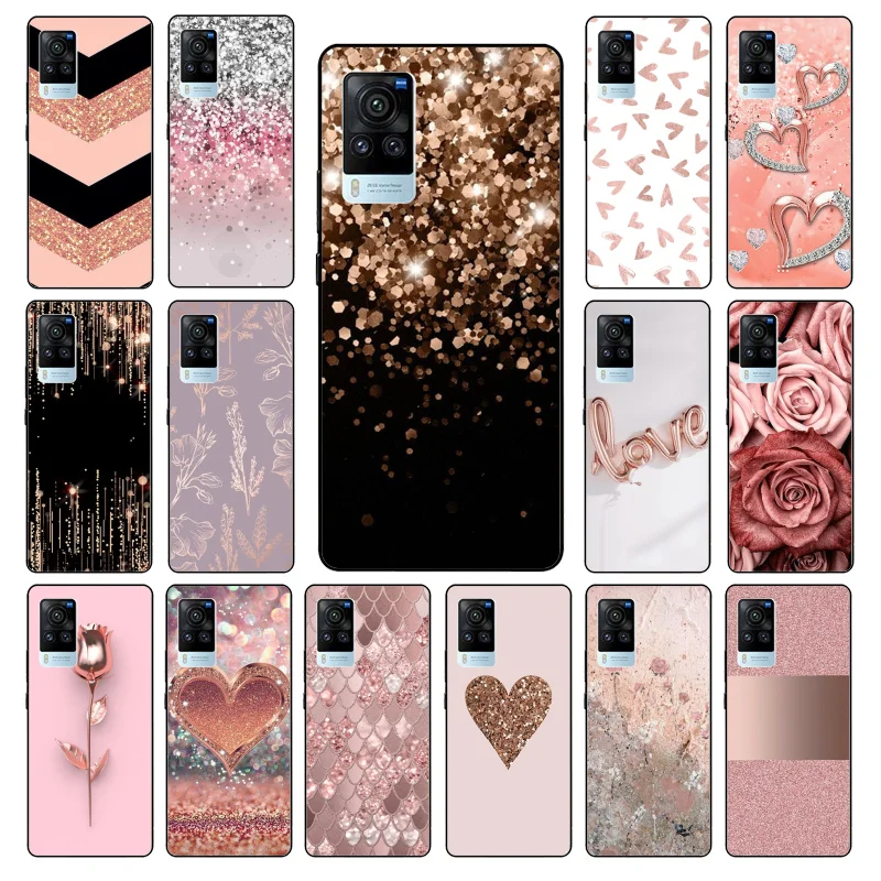

New Luxury Rose Gold Diamond Heart Phone Case For VIVO V21E V21 V23 V23E V2109 Y53S Y33S Y55 Y76 Y31 Y21 Y72 Y01 Y21S Y11S