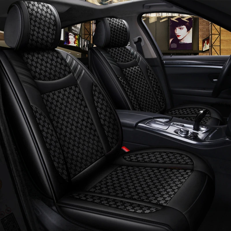 

Faux Leather+Flax Car Seat Covers Set Accessories for Hyundai Sonata Elantra Tucson Ioniq Venue Kona Accent Genesis Santa Fe