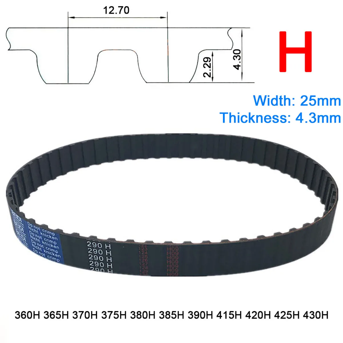 

1Pc Width 25mm H Rubber Arc Tooth Timing Belt Type 360H 365H 370H 375H 380H 385H 390H 415H 420H 425H 430H Synchronous Belt