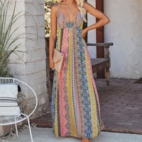 beach dress fashion comfortable v neck floral print patchwork summer sling dress streetwear sling dress ladies sundress