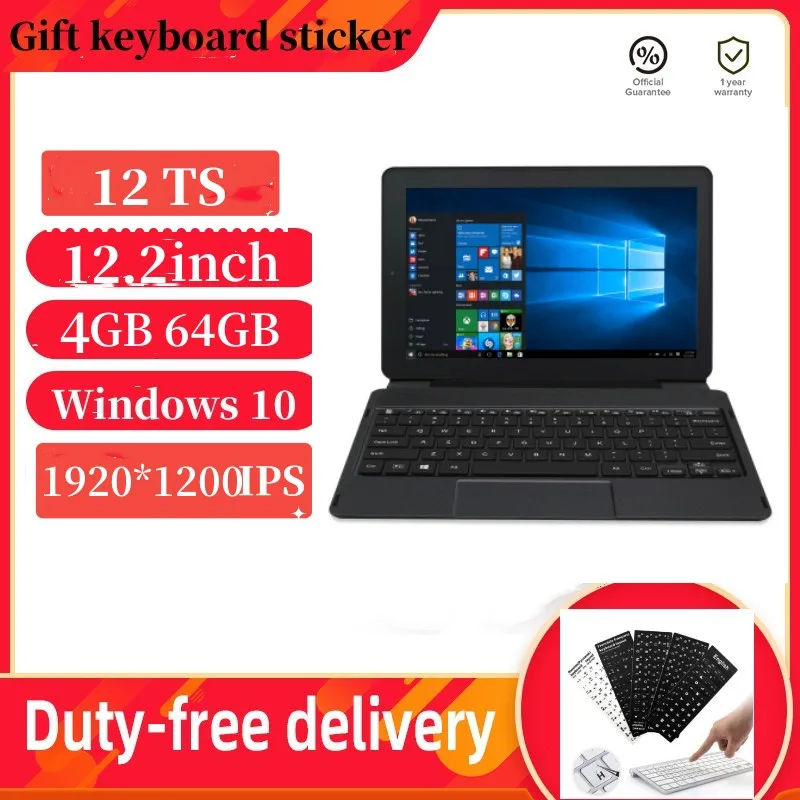 64-Bit 12 TS 2-in-1 Mini Notebook 12.2'' Windows 10 Intel Atom x5 Z8300 CPU Quad Core 4GB RAM 64GB ROM 1920x1200IPS Tablets PC