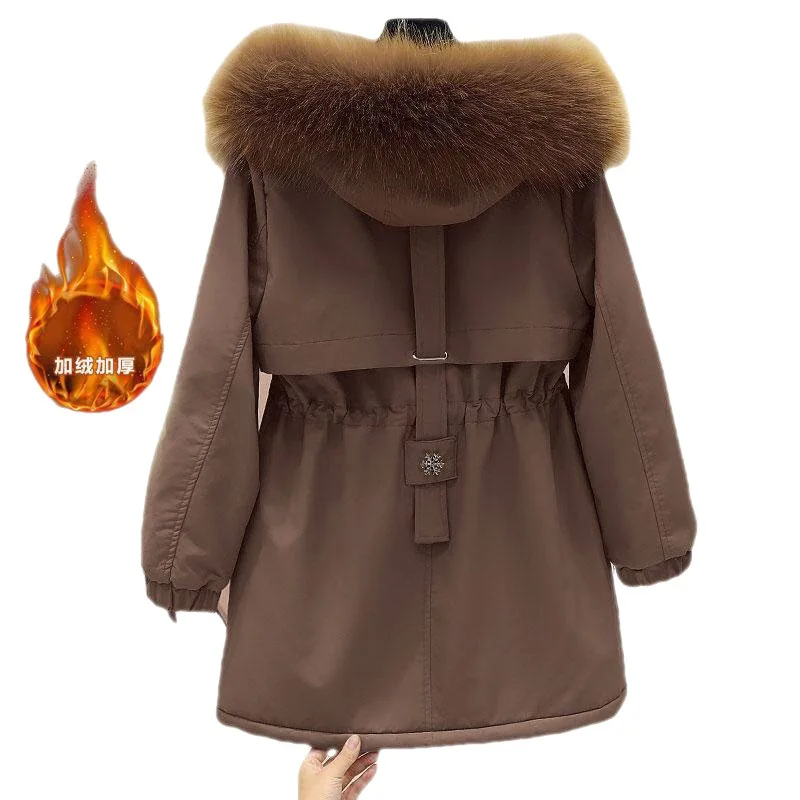 Pai Conquer 2022 New Women's Medium Long Plush Thickened Hooded Sweater Workwear Cotton Coat