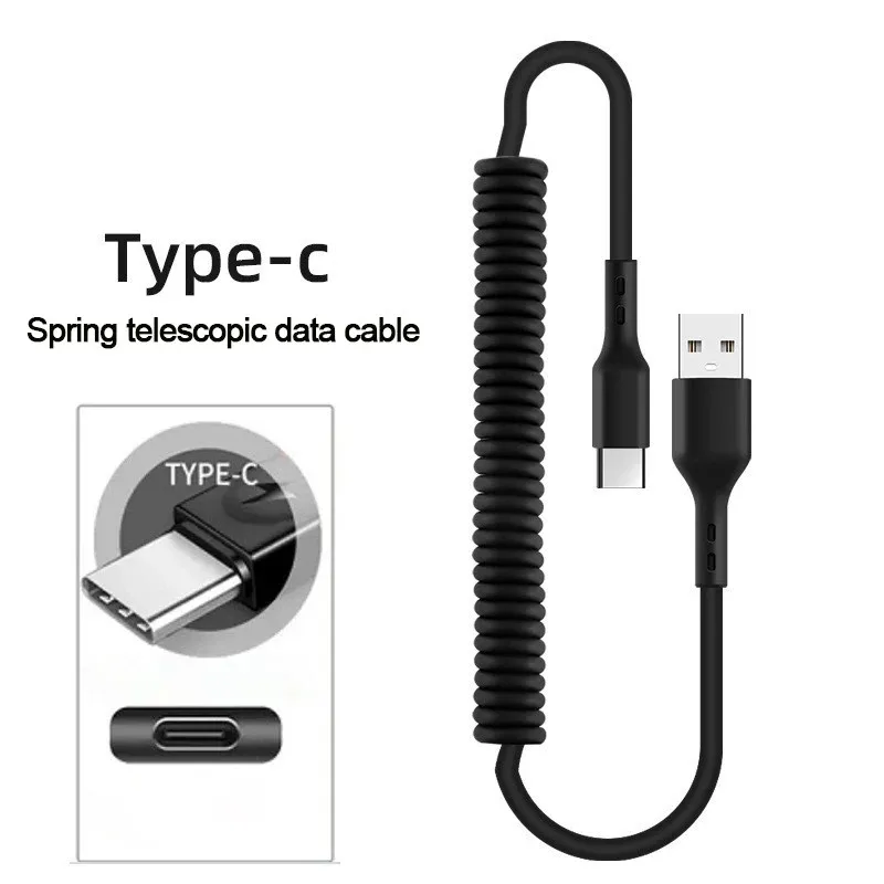 5A USB-кабель с разъемом типа C Micro для Android-телефона 40W Spring Pull Fast Charging Car Samsung Huawei.