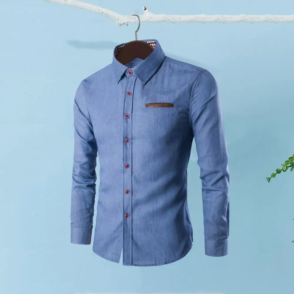 

Men Long Sleeve Shirt Casual Men Shirt Versatile Men's Slim Fit Lapel Shirt Solid Color Long Sleeve Single-breasted