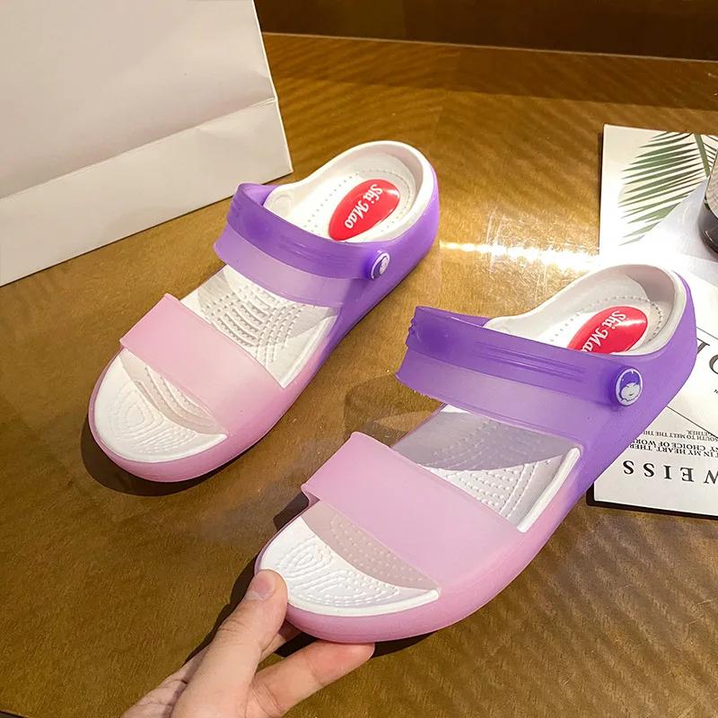 

Shoes Woman Summer 2022 New Multicolor Transparent Fashion Slippers Female Rome Peep Toe Beach Soft Casual Jelly Sandals Slides