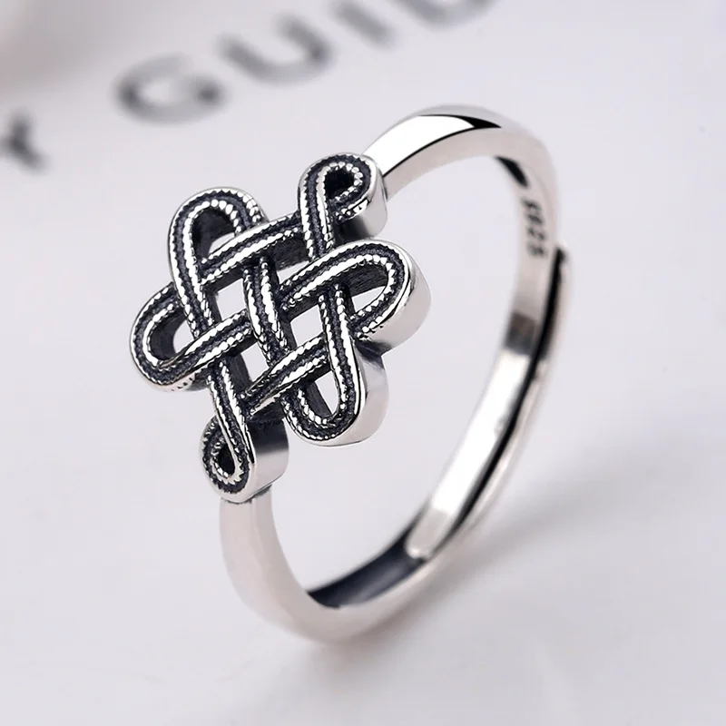 

Original 925 Sterling Silver Rings For Women Chinese Knot Ring Safe Knot Opening Adjustable Couple Wedding Fine Jewelry S925