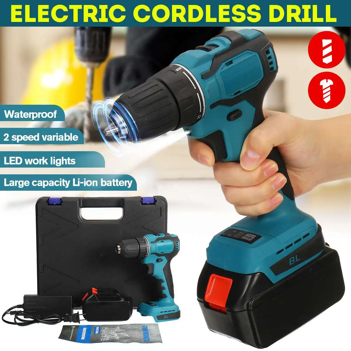 

3200RPM 6500mAh 48V Brushless Electric Impact Drill 450Nm Torque Driver Kit 10mm Rechargeable Screwdriver with Box