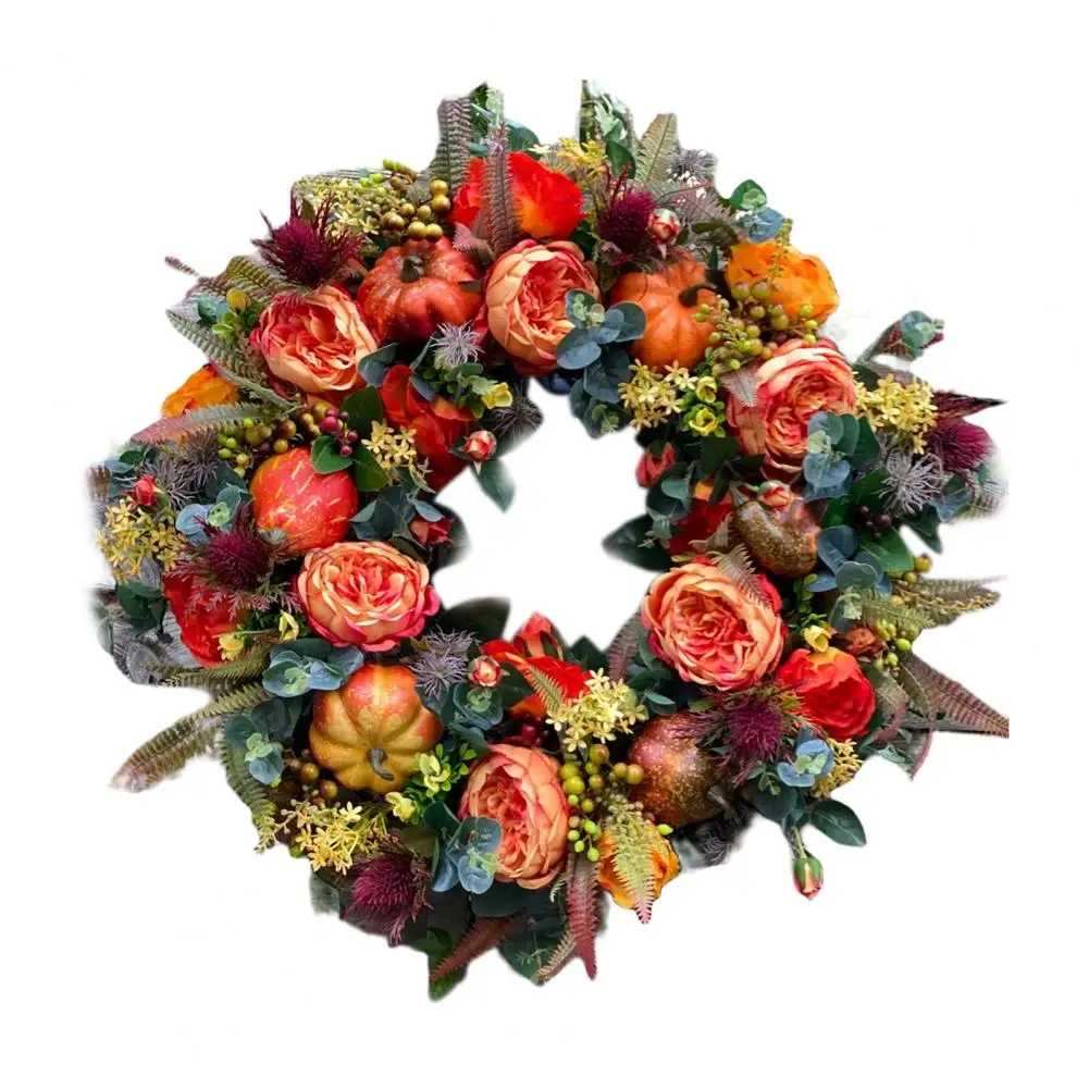 

Осенний венок, подвесной осенний венок, искусственная тыква, пион, урожай, венок