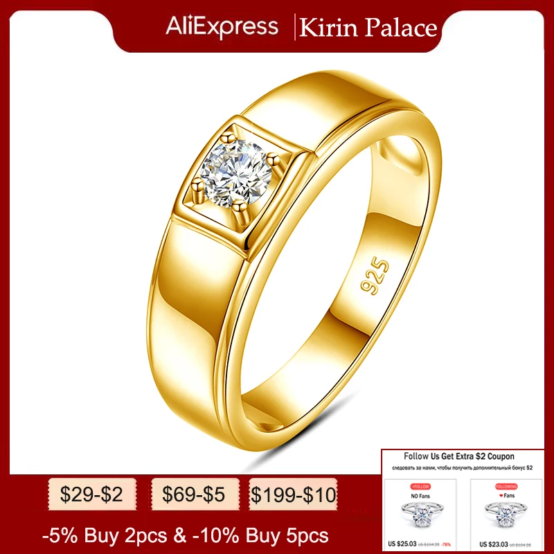 

Kirin Palace Original 18K 14K Rings Men Luxury 0.3ct Moissanite Ring for Engagement Wedding Yellow Gold Band Male Fine Jewelry