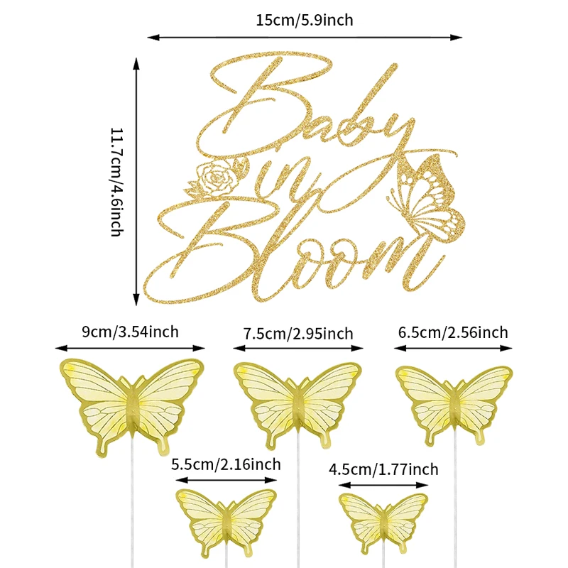 Золотой блестящий топпер для торта с блестками сверкающие бумажные бабочки