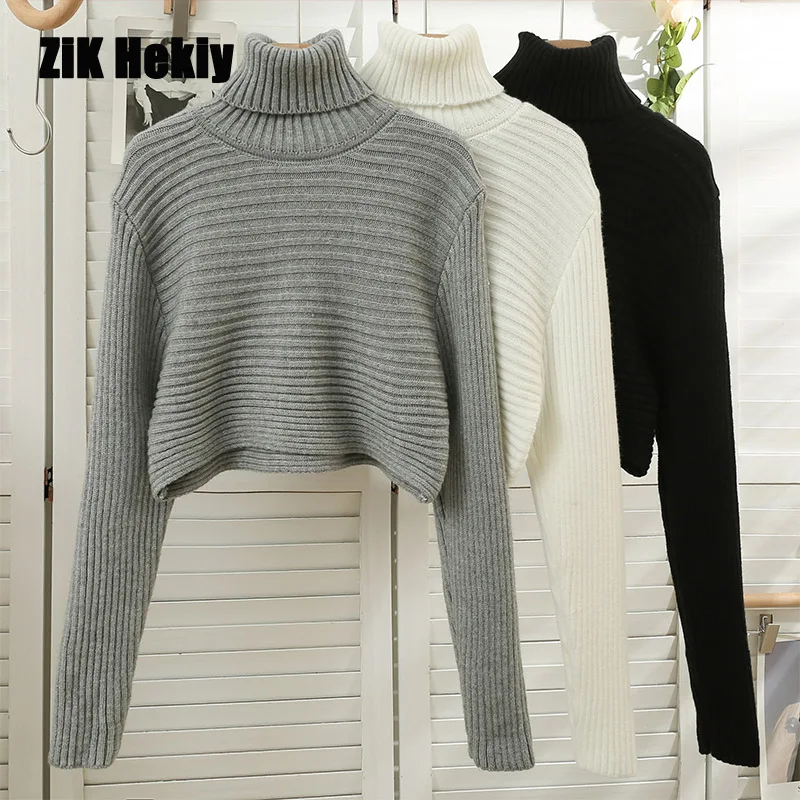 

Zik Hekiy Women Knitted Sweater High Collar Pullover Sweater Autumn And Winter Short Paragraph Long-Sleeved Hundreds Of Top