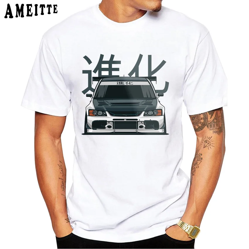 Винтажная летняя мужская футболка в стиле хип-хоп с коротким рукавом Lancer Evo IX