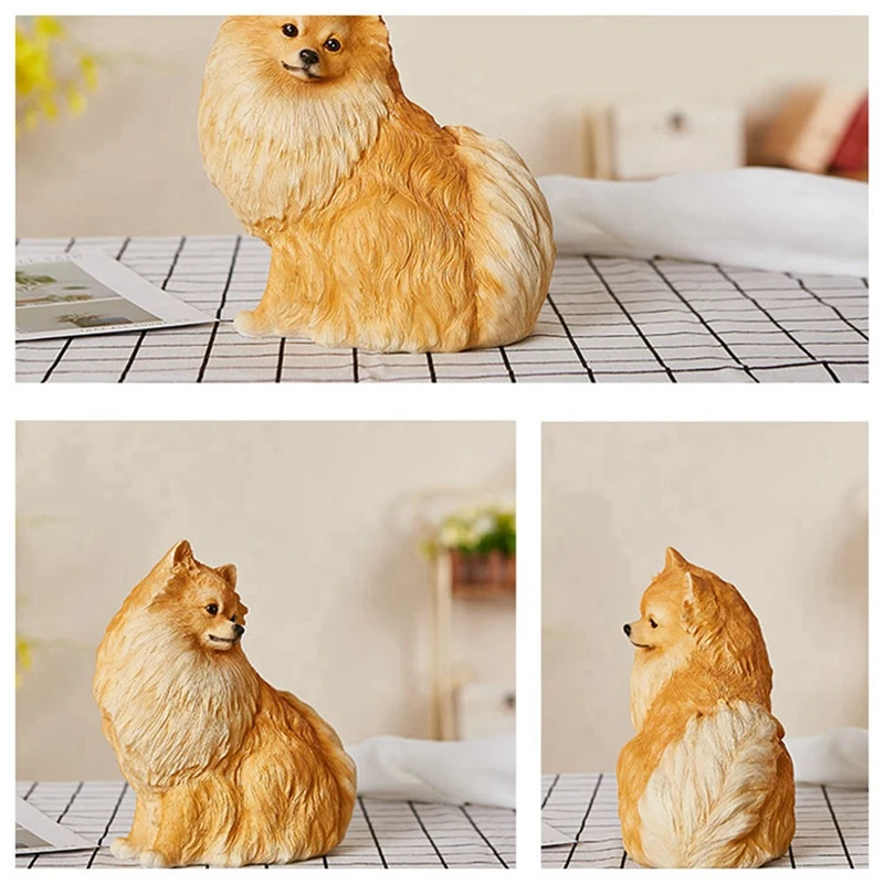 Garden Ornaments Outdoor Cute Pomeranian Statue Handmade Decoration Simulation Puppy Sculpture Resin