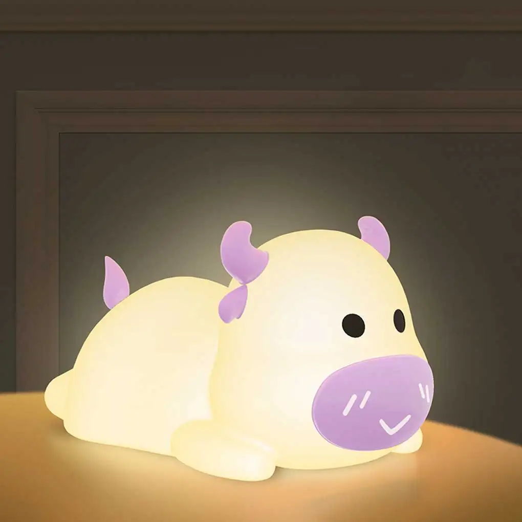 

Cute Cow Tap Light Silicone Sensor 7 Color Flexible Night-light Bedroom