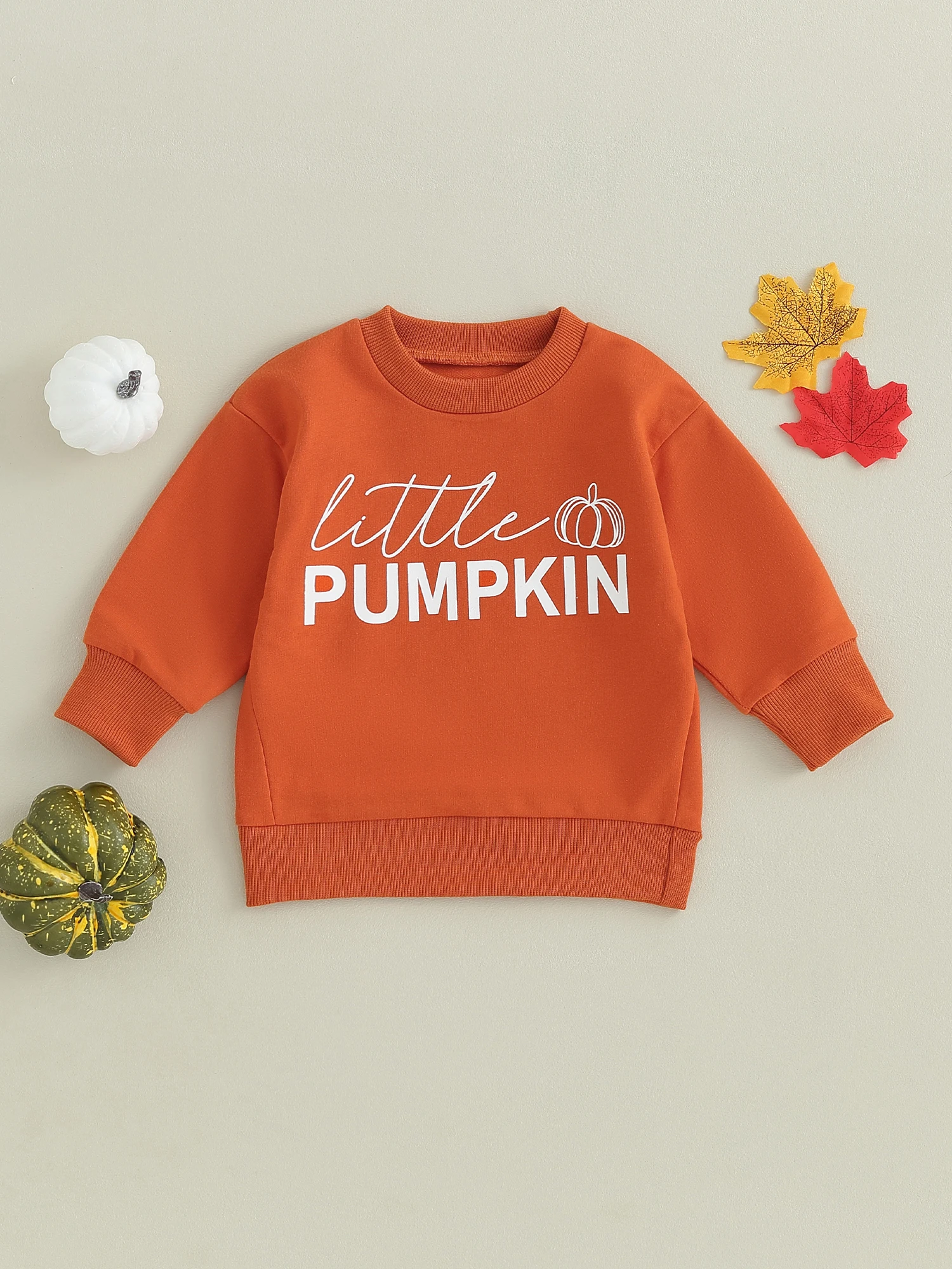 

Cute Halloween Costume Unisex Pumpkin Print Long Sleeve Crew Neck Baby Hoodie for Boys and Girls