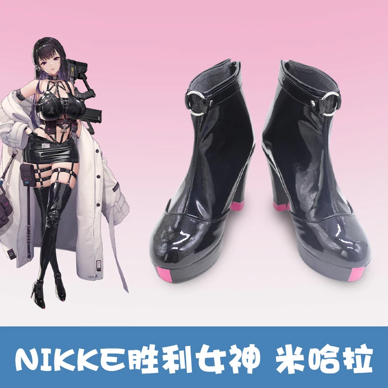 NIKKE: Богиня Победы Mihara обувь для косплея женские пикантные черные кожаные ботинки