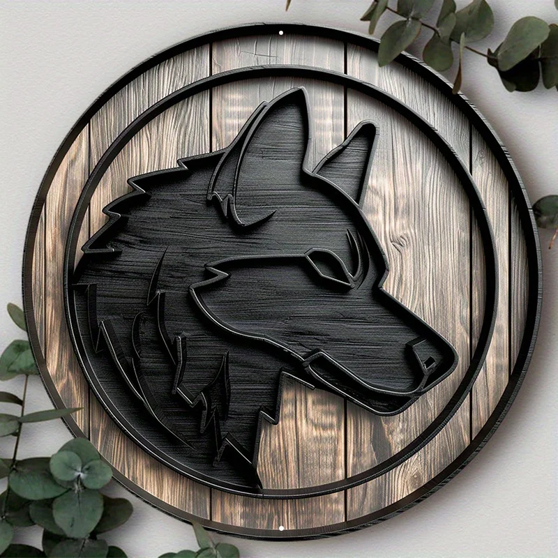 Okrągły aluminiowy metalowy znak tabliczka wieniec z płaskim wzorem psa 2D do dekoracji wnętrz zabawny wystrój jako prezenty dekoracja ścienna