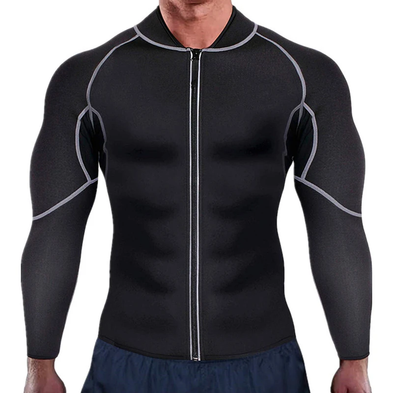 

New Men Shapers Sauna Suit Neoprene Sweat Jacket Workout Weightloss Long Sleeve Waist Trainer Body Shaper With Zipper Undershirt