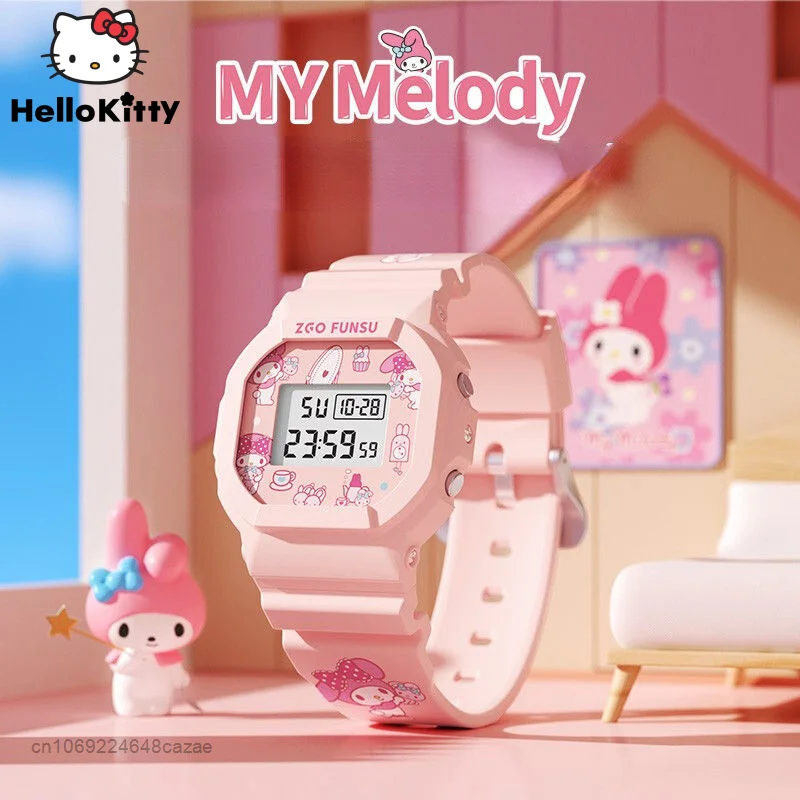 Sanrio My Melody Luminous Watch Sister Fashion Cartoon Graffiti Small Square Watch Student Sport Waterproof Electronic Watch Y2k enlarge