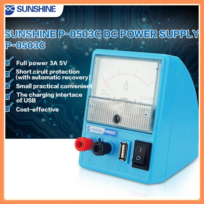 

SUNSHINE P-0503C Mini Portable 110/220V Mobile Regulated Power Supply Ammeter 3A 5V With Short Circuit Protection Phone Repair