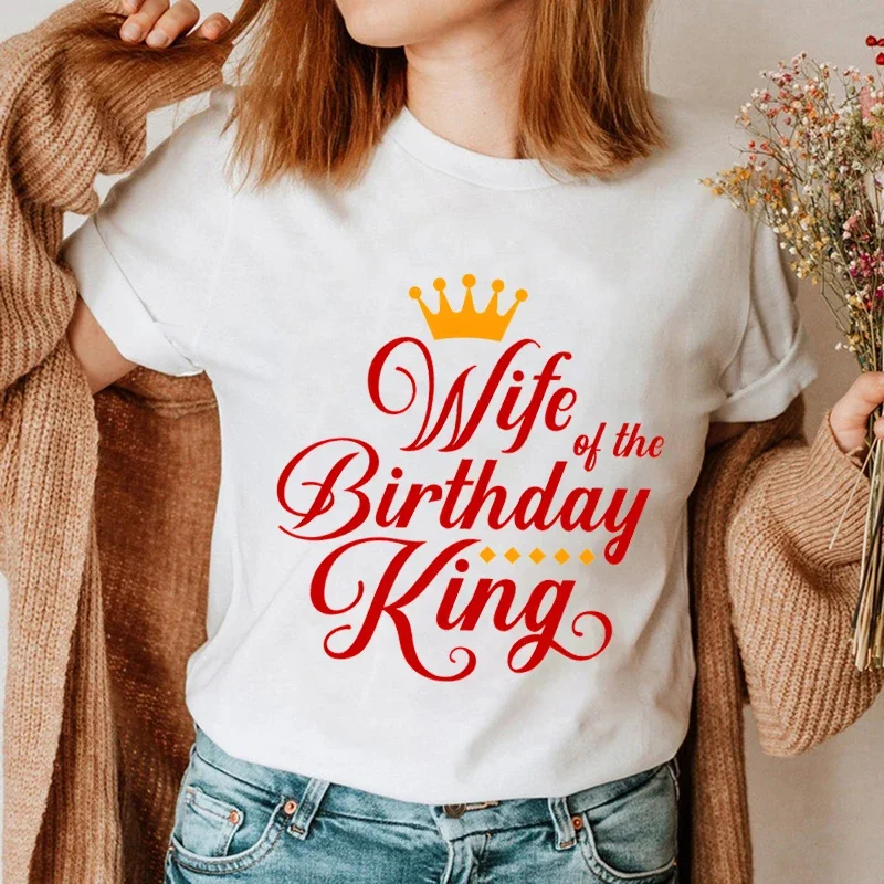 Футболка cc с король и жена на день рождения модная свободная футболка короной для