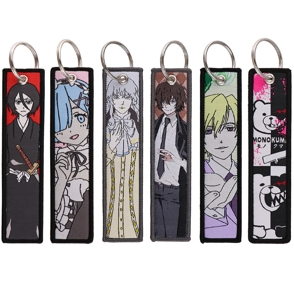 

Stray Dogs Figures Jet Tag Anime Embroidery Keychains for Cars Motorcycles Backpack Accessories Keyrings Key Tag Gift 1PCS