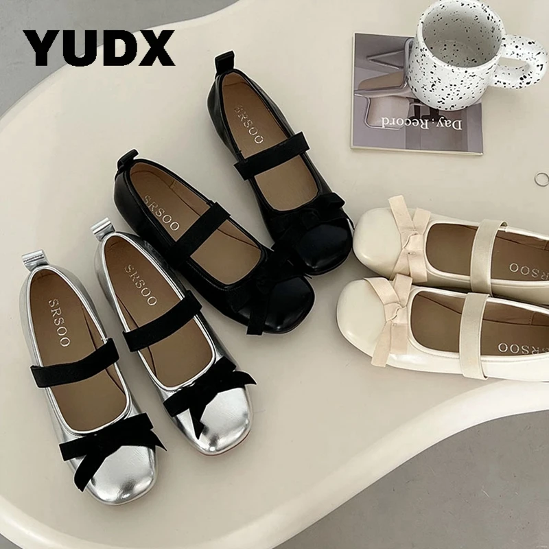 

Shallow Mary Janes Elastic Band Bowtie Ladies 2023 New Women Flats Single Shoes Female Daily Dress Spring Soft Sole Comfortable