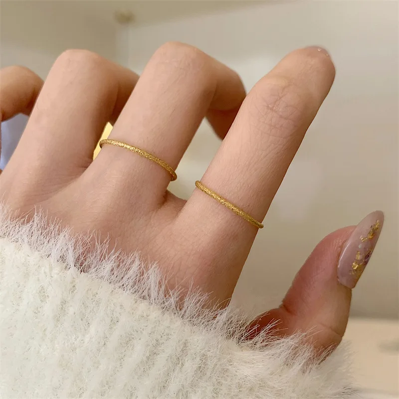 

Minimalist Stainless Steel Scrub Ring 18k Gold Color Waterproof Personalized Charm Jewelry for Women Gift New